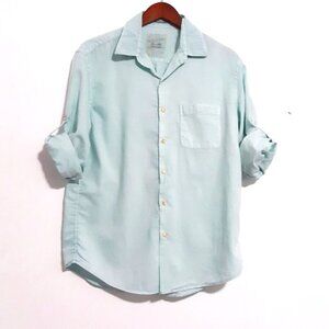 Tasso Elba Island Shirt M Blue Linen Cotton Tab sleeves Casual Travel